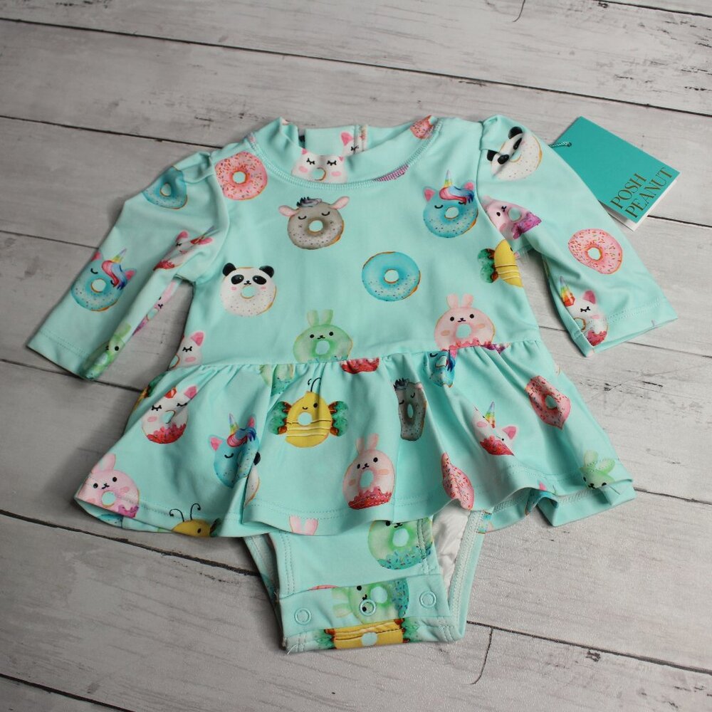 Posh Peanut Baby Girl's Rash Guard Swimsuit Size 0-3 Molong Sleeve